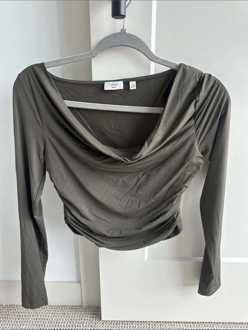 Aritizia Olive Draped Cowl Long Sleeve Top